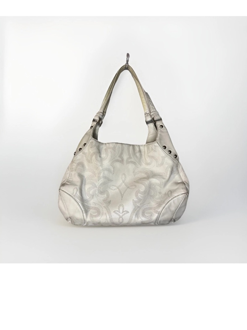 Donald J Pliner Bone Ivory Leather Purse Shoulder Bag Western Whipstitch